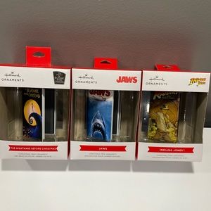 Hallmark VHS Indiana Jones, JAWS & Nightmare Before Christmas Ornaments NEW
